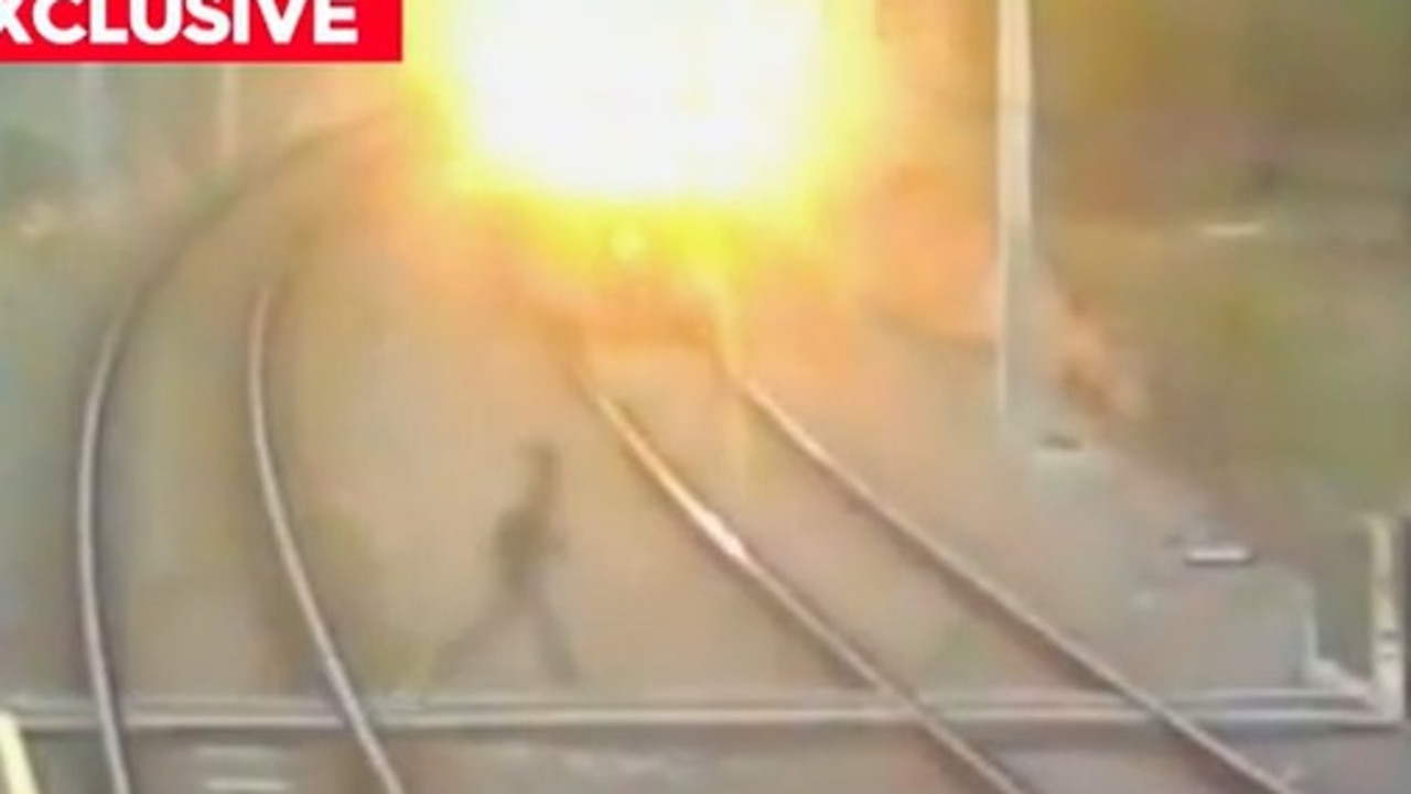 The second clip of another man who decides to test his speed against a train. Picture: 9 News