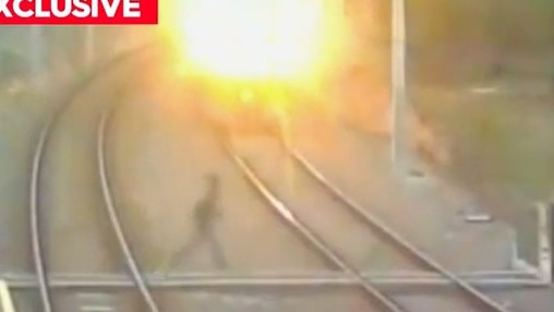 The second clip of another man who decides to test his speed against a train. Picture: 9 News