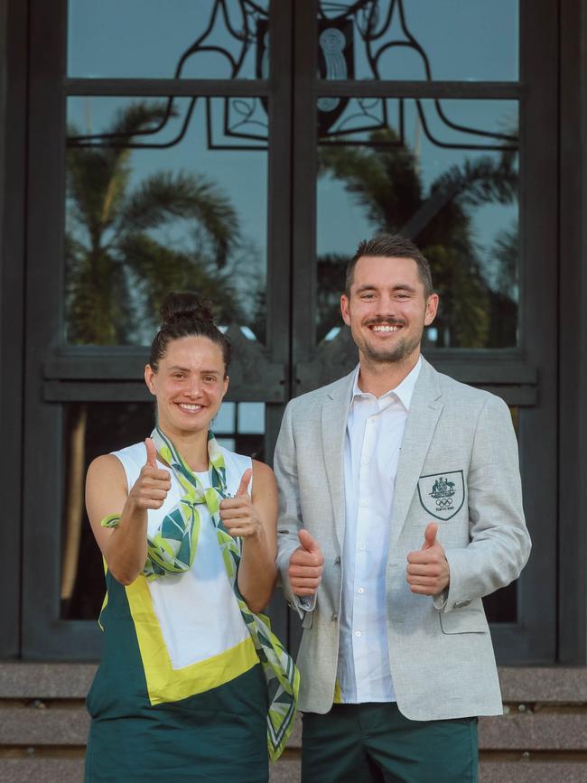 Hockey stars Brooke Peris and Jeremy Hayward at a function at Parliament House. Picture: Glenn Campbell