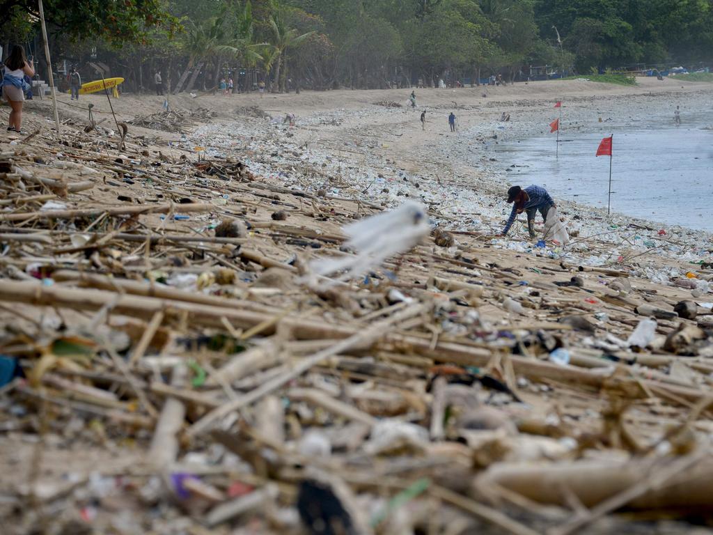 The rubbish washed up on Kuta beach on December 31. Picture: Sonny Tumbelaka/AFP