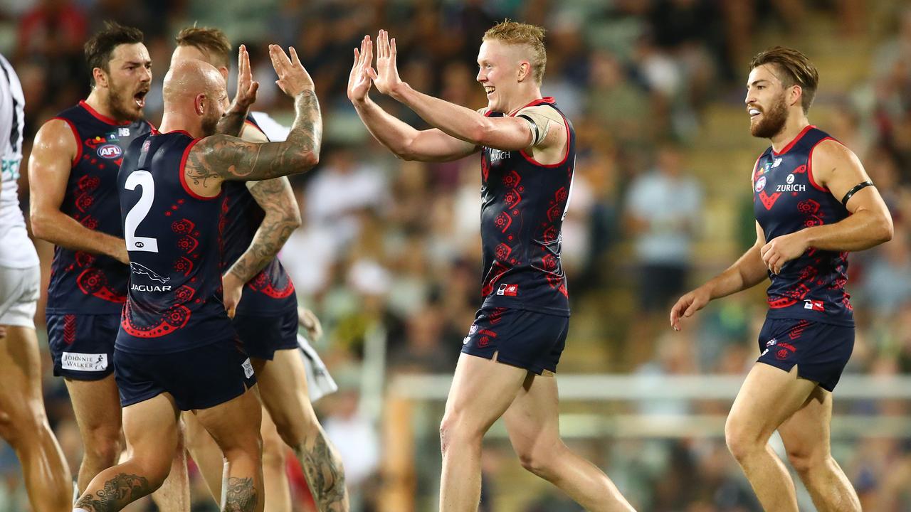 Clayton Oliver of the Demons celebrates after kicking a goal in DarwinPicture:Scott Barbour/Getty Images