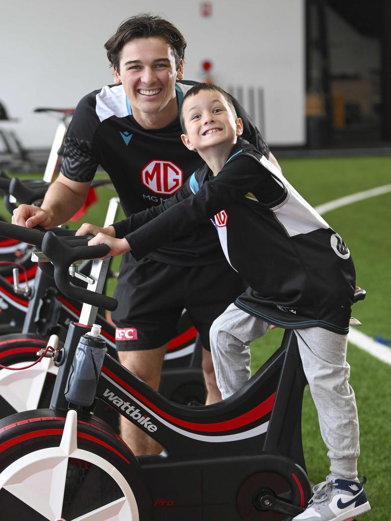 Connor Rozee said Xavier and Fraser are “two really brave and inspirational kids”. Picture Mark Brake