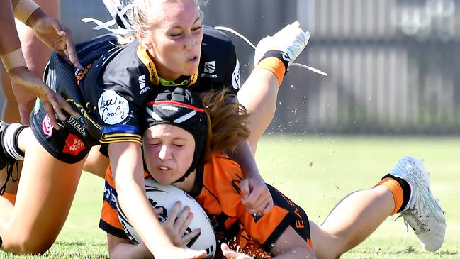 Harvey Norman under 19s girls rugby league match between Brisbane Tigers and Tweed Seagulls. Saturday February 25, 2022. Picture, John Gass