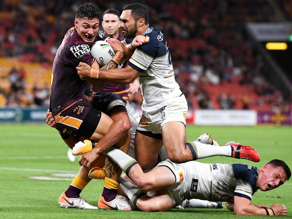 Could Jordan Riki be the man to fill David Fifita’s role on an edge at the Broncos? Picture: Bradley Kanaris/Getty Images