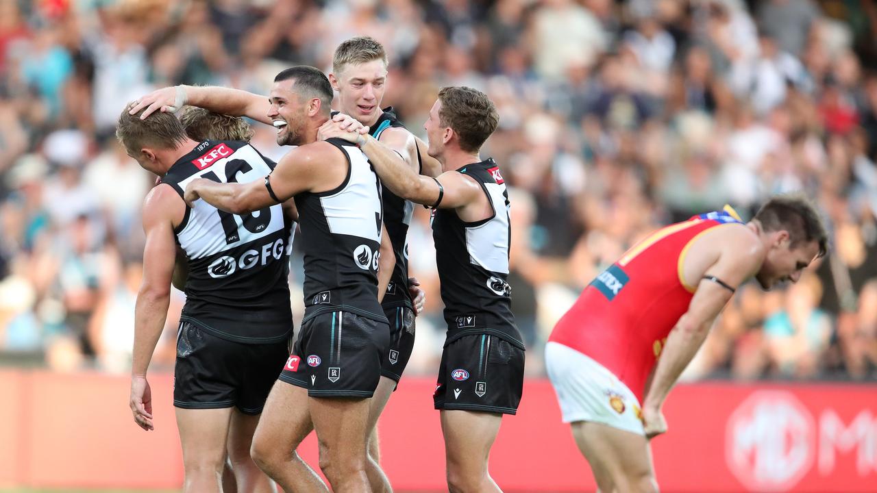 Port Adelaide faces a tough task to beat Brisbane in its qualifying final. Picture: Sarah Reed/AFL Photos via Getty Images