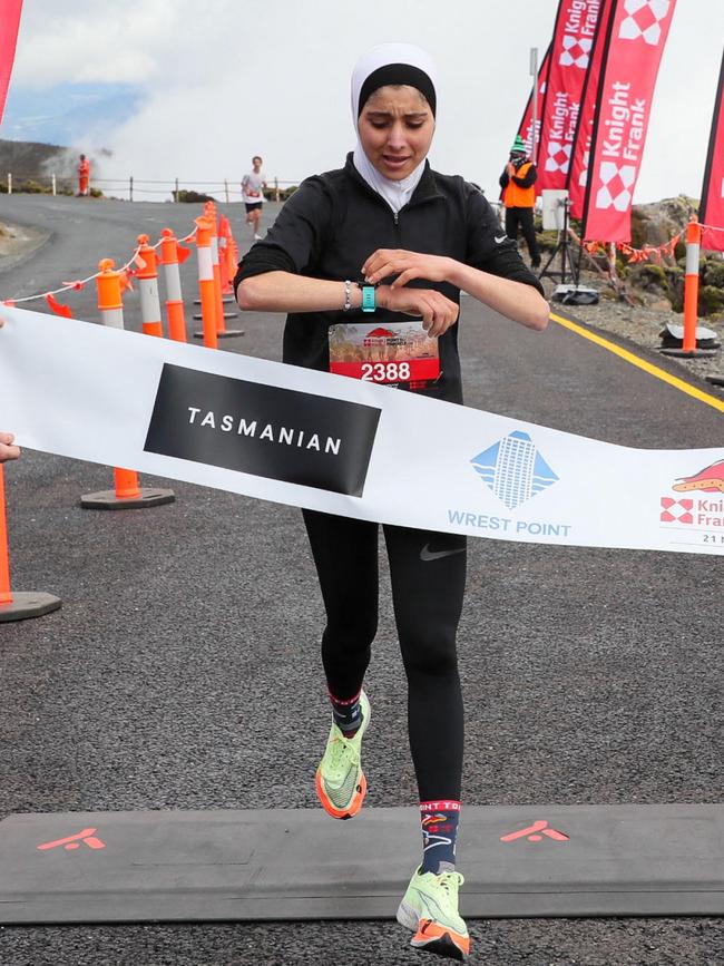 Meriem Daoui was the first female to finish. Picture: Robert Groom