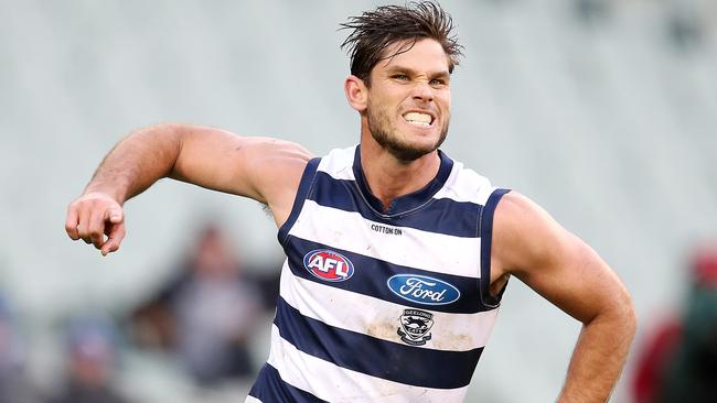 Tom Hawkins is a reliable target for the Cats. Picture: Michael Klein