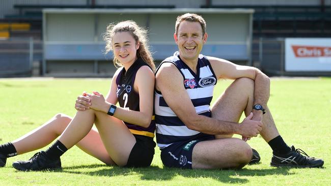 Geelong AFLW recruit Millie Brown with her dad Paul. Picture: Zoe Phillips