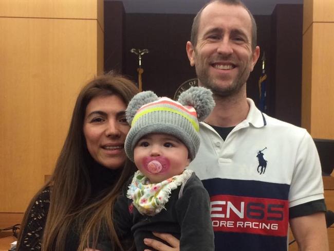 Isabella Hellman, her husband Lewis Bennett and their daughter Emelia before the yacht journey.