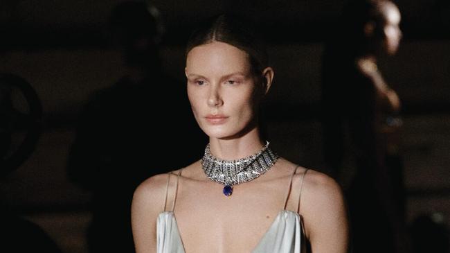 A model wears the Wave necklace at the presentation of Deep Time at the Odeon of Herodes Atticus.