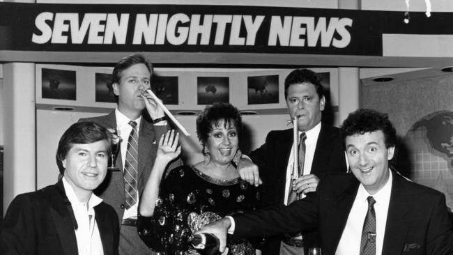 1989: Wills with the SAS7 Channel 7 news team Jeremy Cordeaux, Mike Smithson, Max Stevens and Graeme Goodings.