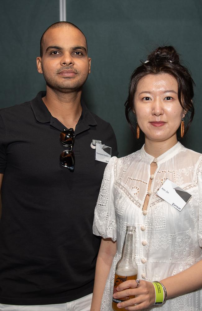 Param Sandhu and Kim Jin at the 2023 Darwin Derby day. Picture: Pema Tamang Pakhrin