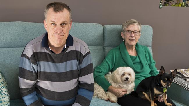 AWARENESS NEEDED: Sitting with their dogs Minnie (left) and Josie, Richard Morris and his mum Karin hope the Light up for Fragile X initiative will raise awareness of people living with the condition. Picture: Kevin Farmer