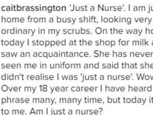 ‘Just a nurse?’ Aussie’s post goes viral