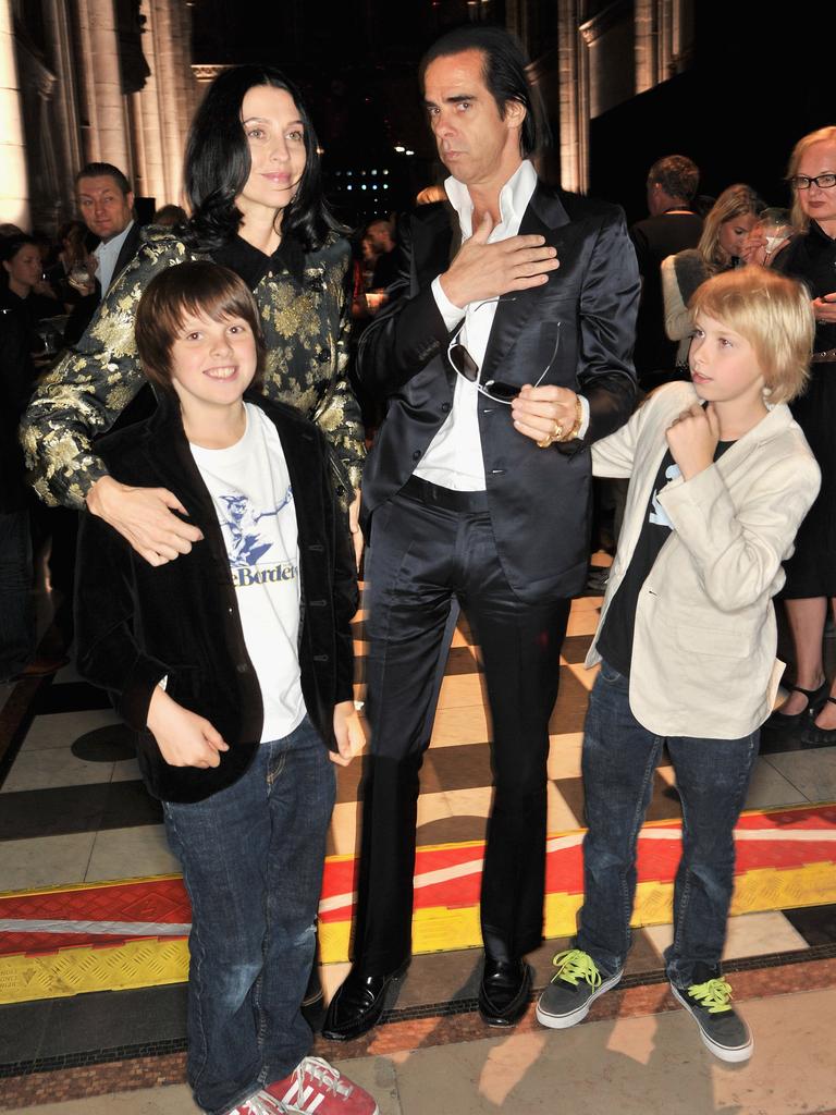 Susie Bick and Nick Cave with Earl and Arthur (R) in 2012. Picture: Nick Harvey