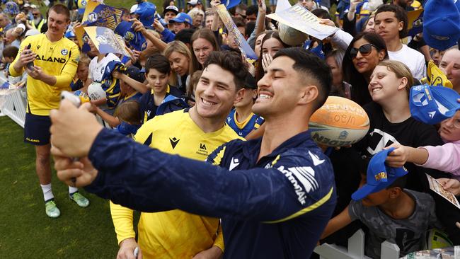 Parramatta’s grand final halves Mitchell Moses and Dylan Brown are both off-contract at the end of 2023. Picture: Richard Dobson