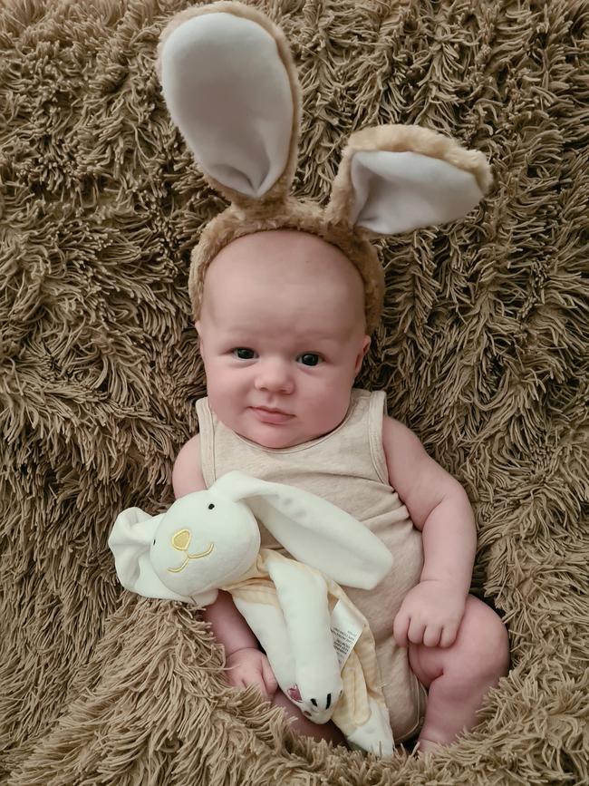 Jaxson John Pleuger at three-months-old celebrates Easter. Picture: Pracilla
