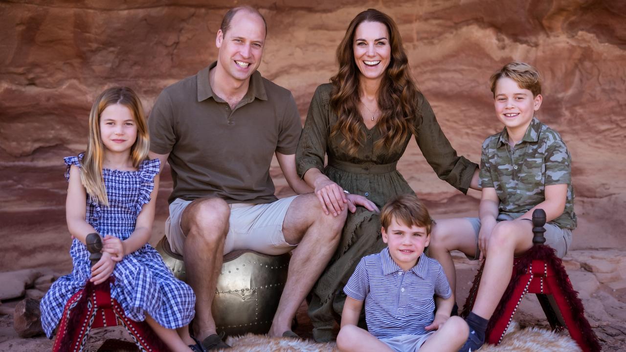 It’s believed the family were on the same flight to Jordan, which is also the setting of their 2021 Christmas card. Picture: Handout/Getty Images.