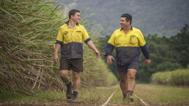 Richard Hesp, right, and son Hayden on their north Queensland farm. Picture: Brian Cassey.