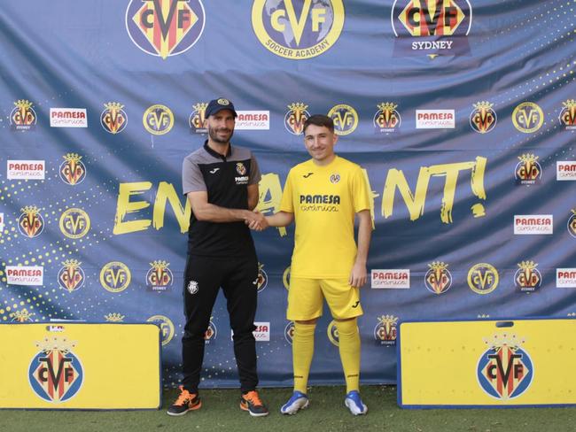 Liam Hoyn alongside Director of the Villarreal Academy Sydney Jacobo Sirera. Photo: Villarreal Academy Sydney Facebook Page