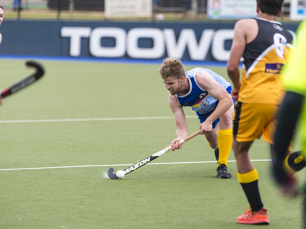 Corey Guse for Toowoomba 1 against Sunshine Coast in Hockey Queensland Championships at Clyde Park, Sunday, May 2, 2021. Picture: Kevin Farmer