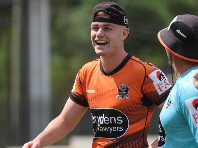 DAILY TELEGRAPH. MARCH 13, 2024.Pictured is Lachlan Galvin at Wests Tigers training at Concord Oval today. Picture: Tim Hunter.
