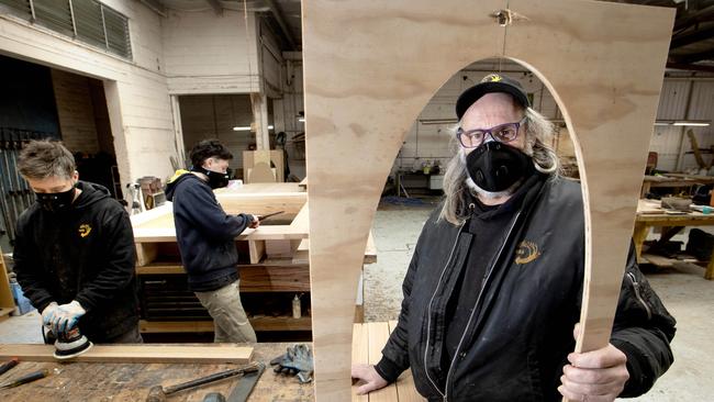 Melbourne furniture maker Peter McManus in his Preston workshop. Picture: David Geraghty