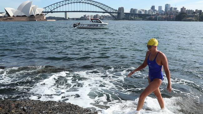 Australian marathon swimmer Chloe McCardel in Sydney Harbour yesterday. Pic: Brett Costello