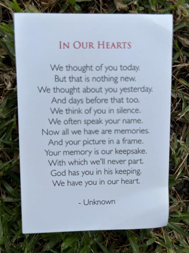 A prayer card given to mourners at Bianca Jones' funeral.