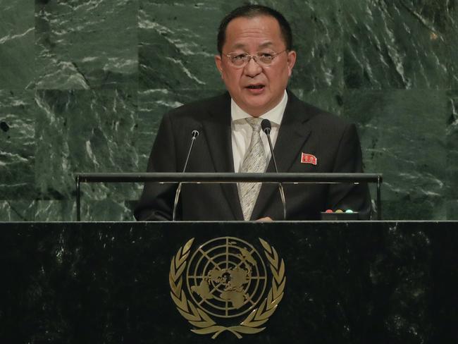 North Korea Minister for Foreign Affairs Ri Yong Ho speaks during the 72nd session of the United Nations General Assembly. Picture: AP