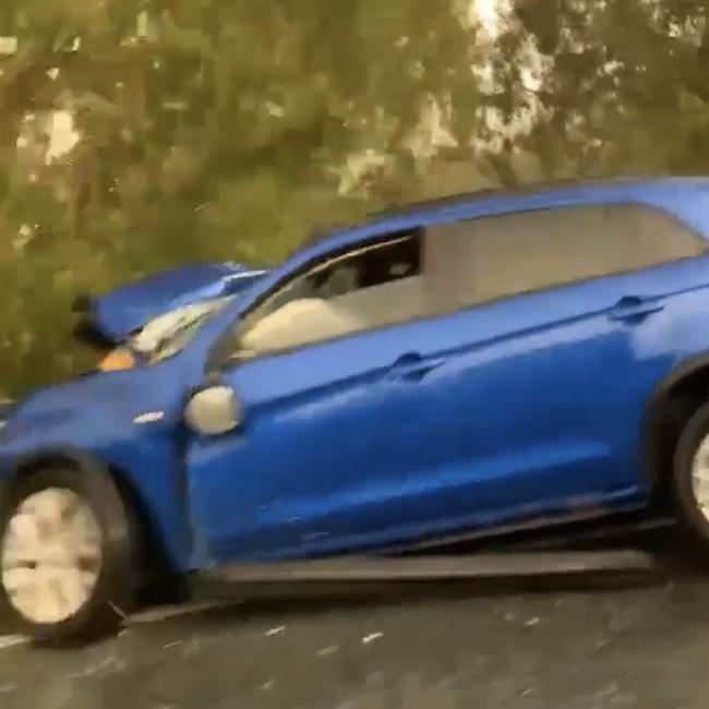 The blue SUV stolen from Mount Pleasant and involved in a fatal crash killing the driver on February 1, 2023.