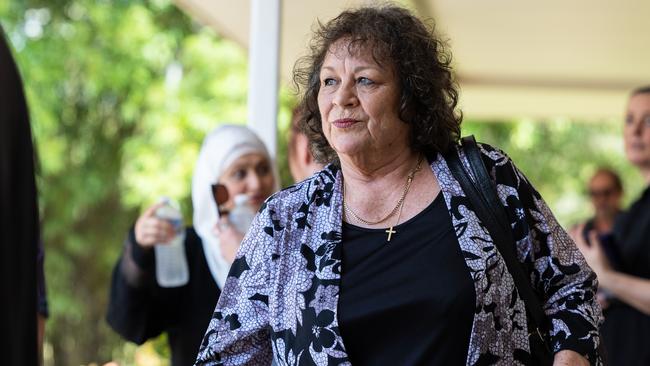 Linford Feick's wife of 50 years, Margaret was comforted by loved ones following the funeral for her husband and Nightcliff Friendly Grocer owner on Wednesday, May 7 at Resthaven Chapel. Picture: Pema Tamang Pakhrin