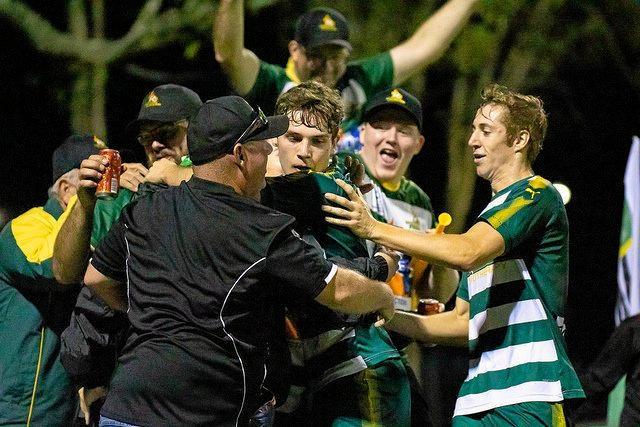 WINNING MOTIVATION: Western Pride players and supporters celebrate Alex Parson's goal against Redlands earlier this season. A lack of goals in recent games has left Pride anchored at the bottom of the NPL table. Picture: Chris Simpson