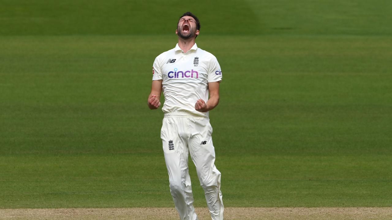 England bowler Mark Wood celebrates after dismissing KL Rahul. (Photo by Stu Forster/Getty Images)