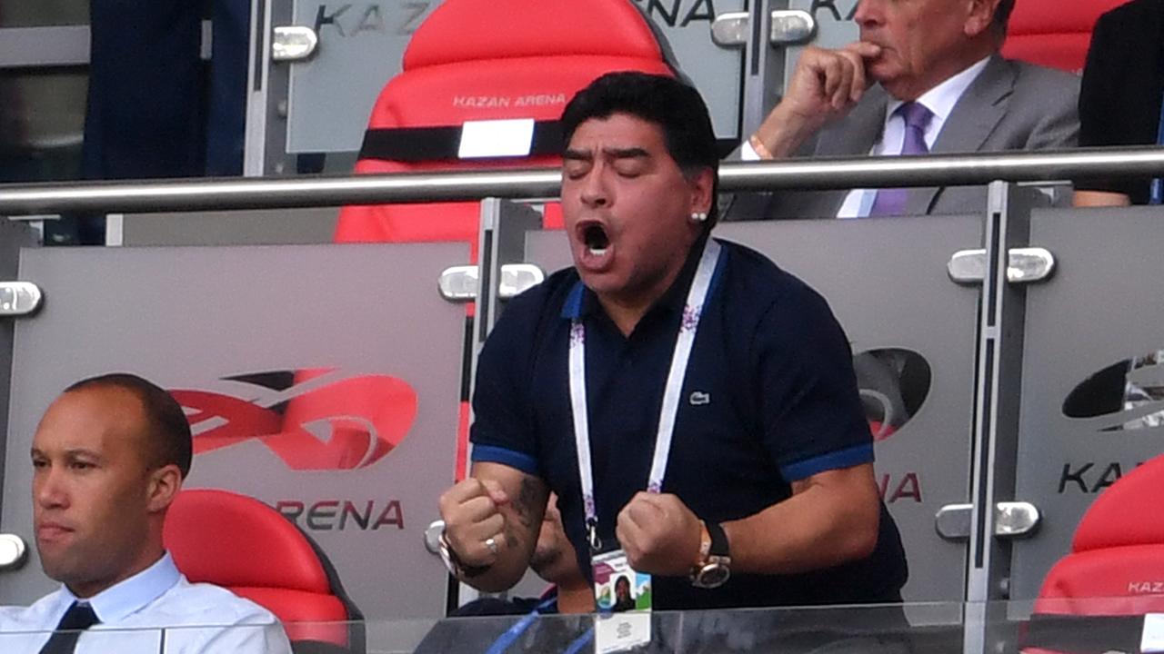 Diego Maradona during Argentina's match against France.