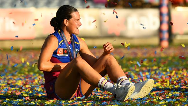 Lions winger Sophie Conway dedicated the grand final win to her late mum, Christine, who passed away in 2017 after battling cancer. Picture: Getty Images