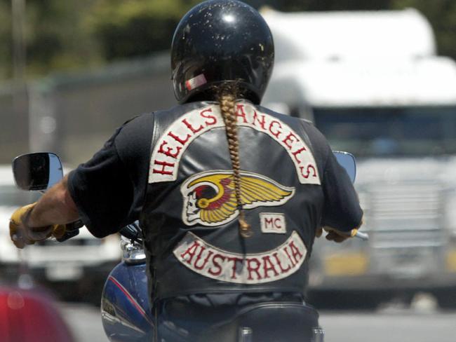 Hells Angels motorcyle gang member bikie pulled over by police on Glen Osmond Road and the South Eastern Freeway (Princes Highway) 18 Dec 2003.