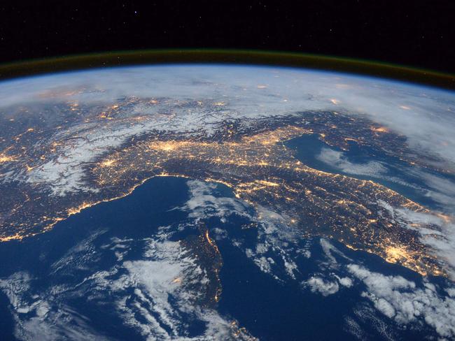 Peake shared this shot with his followers ‘Beautiful night pass over Italy, Alps and Mediterranean’. Picture: Tim Peake/ESA/NASA/AFP Photo