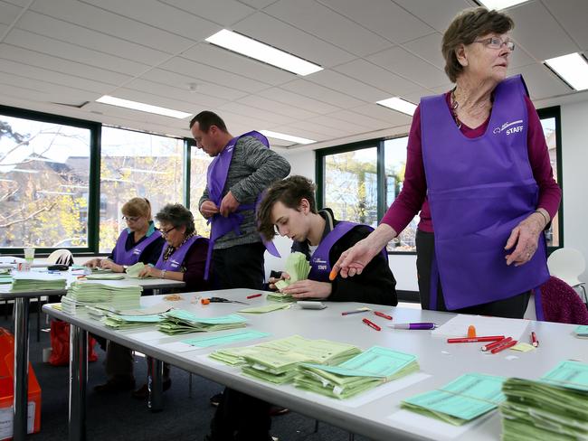 AEC workers during the fresh scrutiny of House of Representatives votes. Picture: Troy Snook