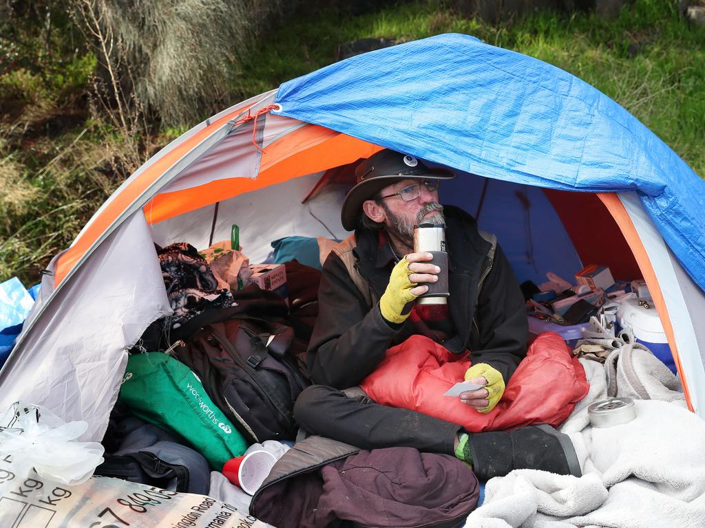 Tex, who is long-term homeless and now living at Kangaroo Bay in a tent. Picture: Nikki Davis-Jones