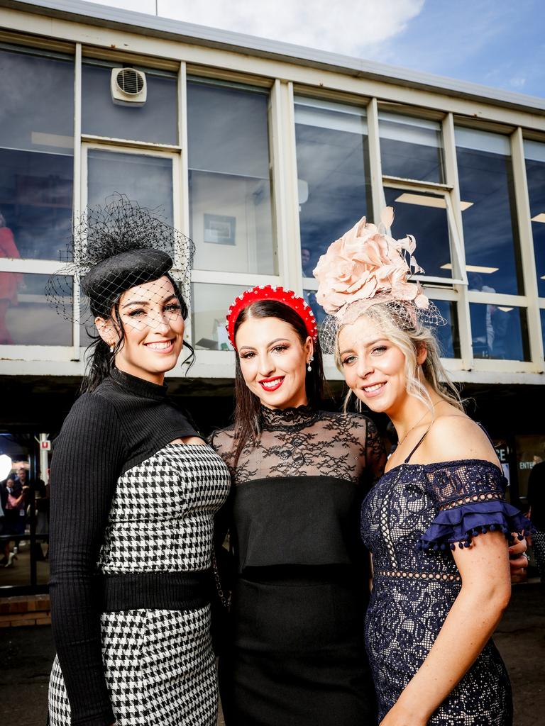 Warrnambool Races: Ashlee Hards, Allansford, Lydia Floyd, Warrnambool, Carly McLaren, Warrnambool. Picture: Nicole Cleary,