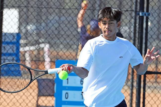 Action from the International Tennis Federation junior tournament at KDV on the Gold Coast. Picture: Tertius Pickard