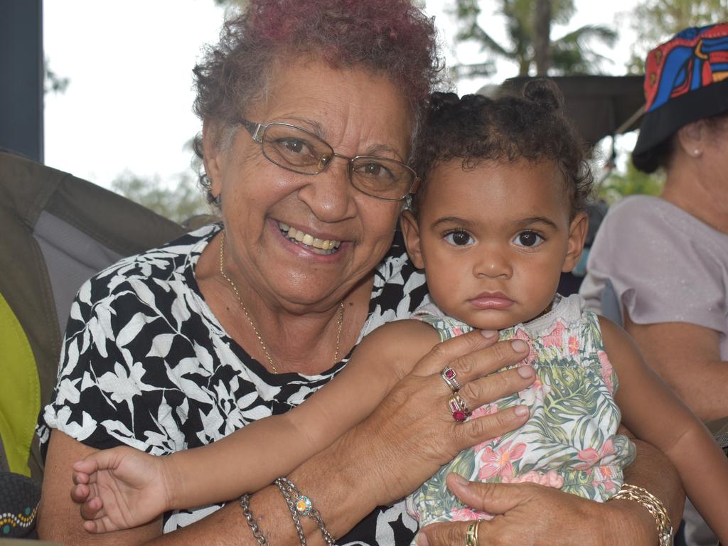Lesley Sabbo and little Mahliah Kissuer at the Mackay & District South Sea islander Association's 2022 Australia Day Celebrations in Quota Park. Picture: Lillian Watkins