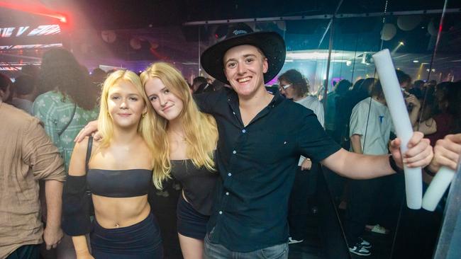 Jasmine Brown, Amalie Armstrong and Jarvis Hingley at Cocktails Nightclub. Picture: Lucas Linck