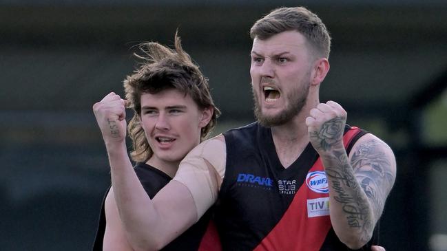 Jayden Hoskin-Elliott celebrates a goal. Picture: Andy Brownbill