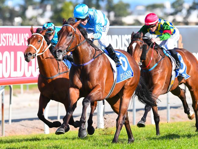 Jockey Jeff Lloyd rides Whypeeo to win race 7, the BGW Group of Companies QTIS Three-Years-Old Handicap during the CNW Raceday at Aquis Park in the Gold Coast, Saturday, August 26, 2017. (AAP Image/Albert Perez) NO ARCHIVING, EDITORIAL USE ONLY