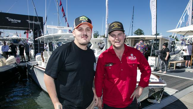 Jack Breadmore and Kyle Payne at the Sanctuary Cove Boat Show. Picture: Glenn Campbell