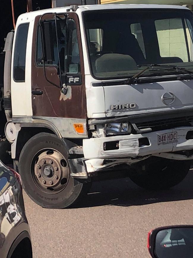 A truck had minor damage to the front end.