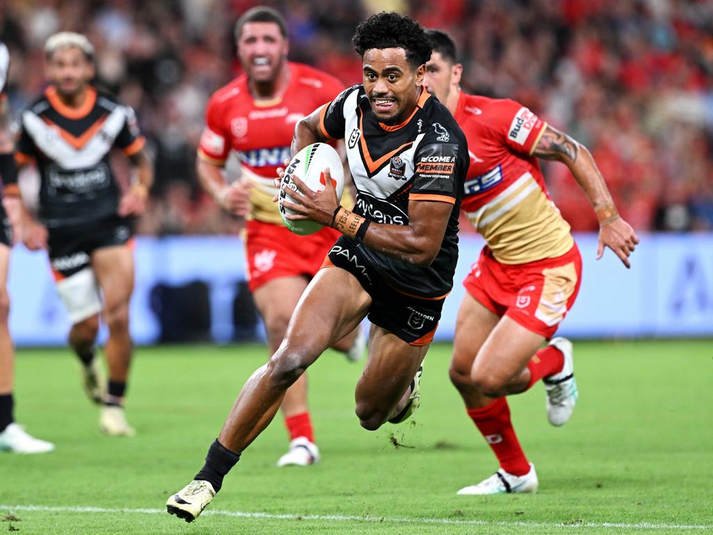 Jahream Bula has been a standout for the Wests Tigers. Photo: Bradley Kanaris/Getty Images