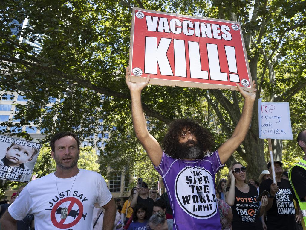 Protesters at an anti-vaccination rally in Sydney. Picture: Getty Images